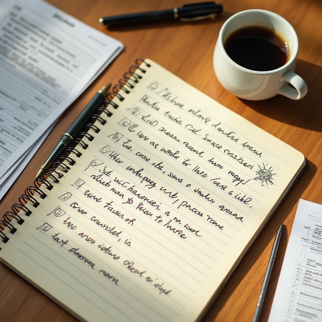 Detailaufnahme von Coaching-Notizen und Arbeitsunterlagen auf einem Tisch